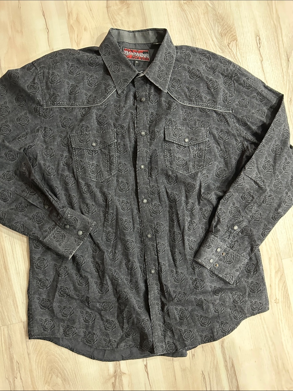 Rock & Roll Cowboy Men's Black Floral Button-Front Western Shirt